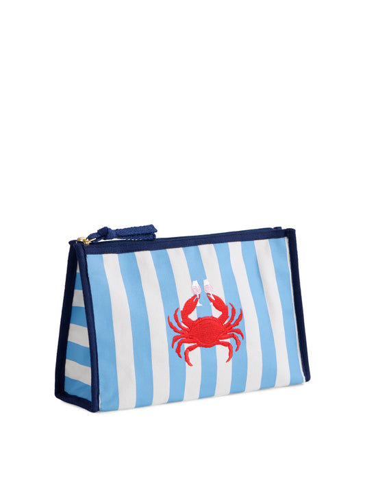 Crab & Rosé Zip Pouch, Blue