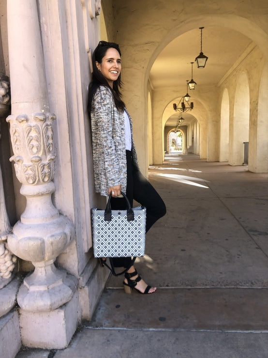 Panda Large Woven Crossbody Bag - Black Leather