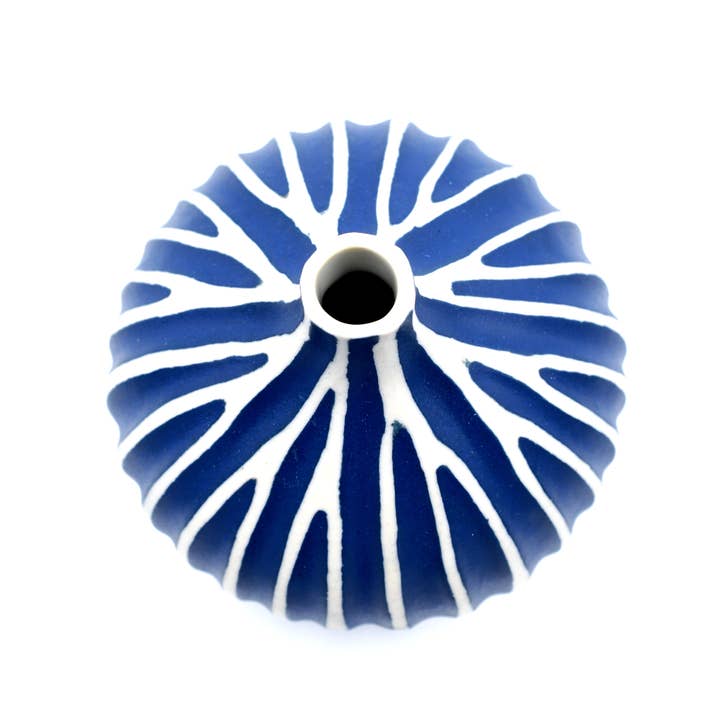 Porcelain Bud Vase Congo Tiny (Large) - Blue with White Stripes