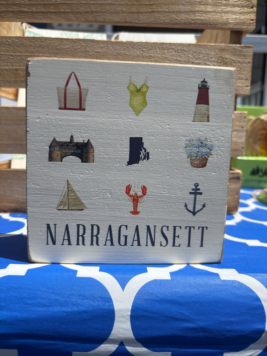 Narragansett RI Icons Decorative Wooden Block