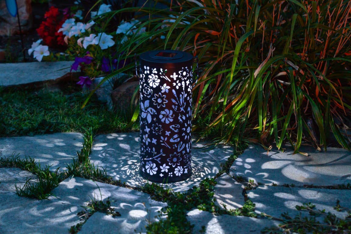 Metal Bloom 12" Outdoor Solar Lantern - Midnight Blue