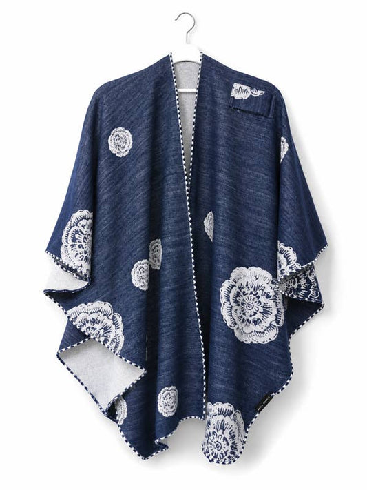 Blue / White Blossoming Reversible Short Loop Wrap