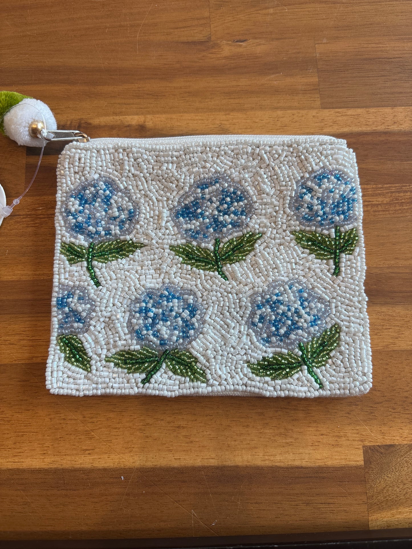 Blue Hydrangea Beaded Coin Pouch