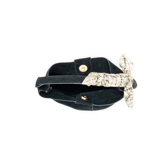 Black Small Bucket Bag with Scarf