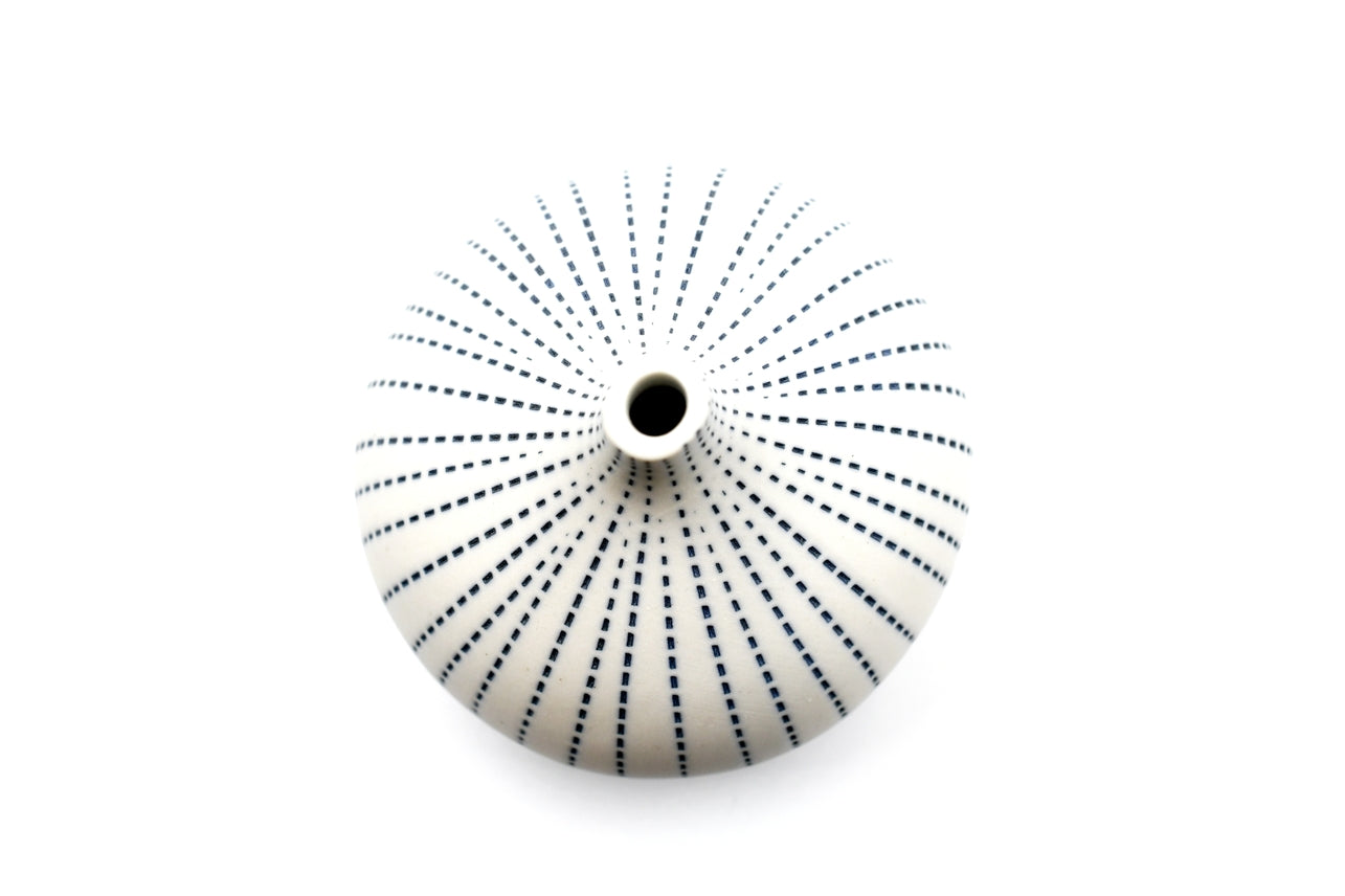 Porcelain Bud Vase Congo Tiny (Small) - White with Blue Dashed Lines