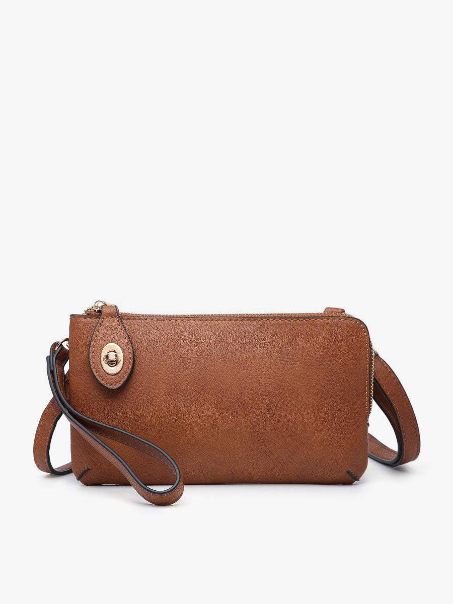 Crossbody Wristlet with Twist Lock Closure - Brown