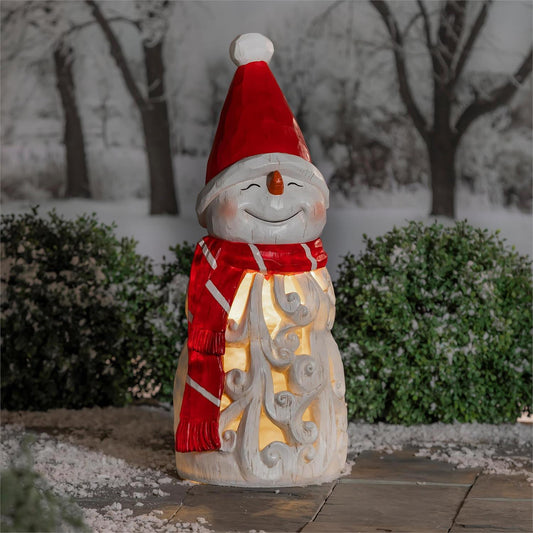 LED Resin Garden Statue, Snowman with Hat
