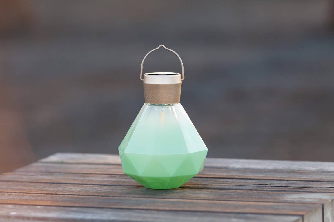 Gem Light - 6.75" Glass Outdoor Solar Lantern - Jade