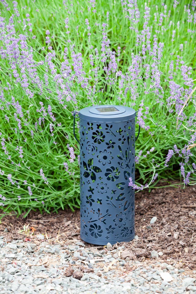 Metal Bloom 12" Outdoor Solar Lantern - Midnight Blue