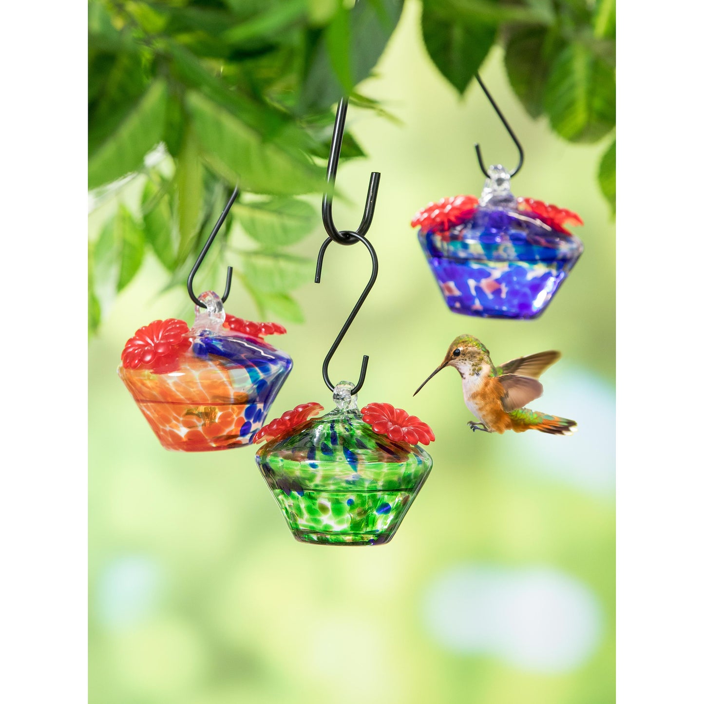 Glass Hummingbird Feeder with Speckle Paint Finish