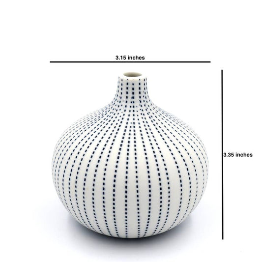 Congo Tiny Porcelain Bud Vase (Large) - White with Blue Dotted Lines