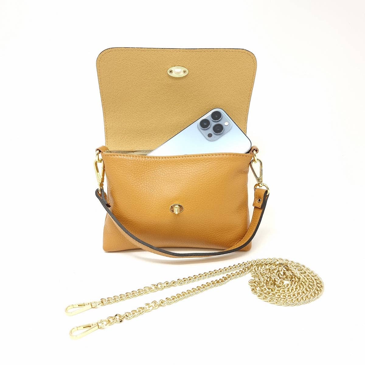 Genuine Italian Leather Butterfly Crossbody Bag - Light Blue