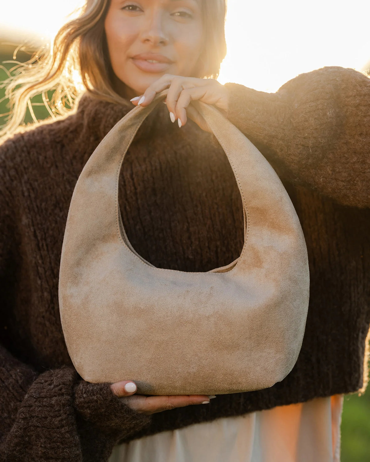 Mini Monaco Suedette Shoulder Bag - Blonde
