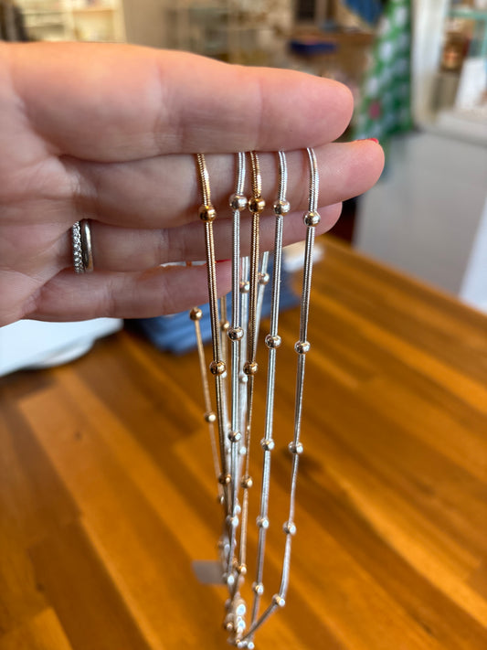 5 Strand Silver & Rose Gold Necklace with Magnetic Clasp