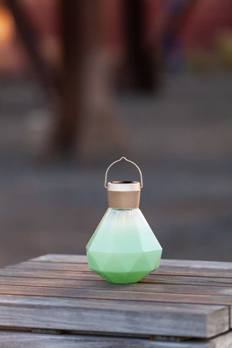 Gem Light - 6.75" Glass Outdoor Solar Lantern - Jade