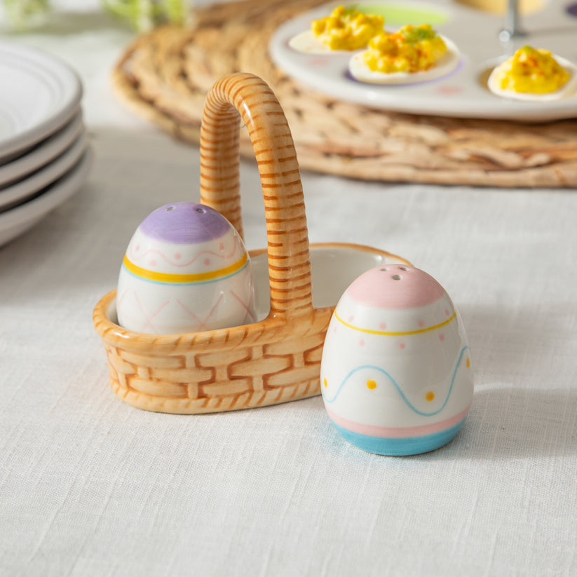 Easter Eggs in Basket Ceramic Salt and Pepper Set