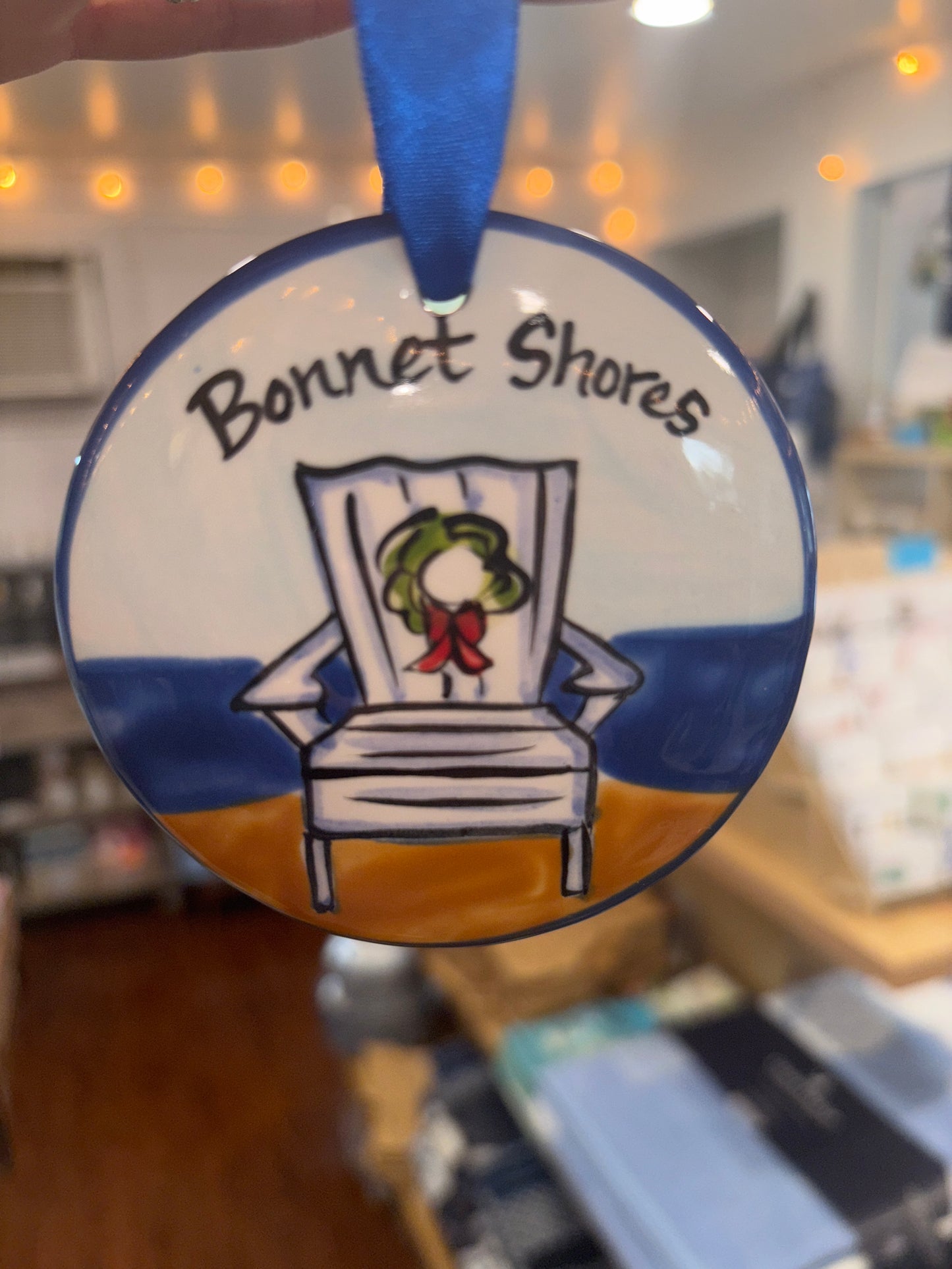 Bonnet Shores Adirondack Chair (with wreath) Hand-Painted Ornament