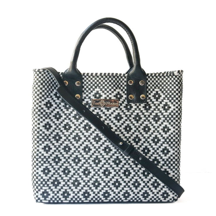 Panda Large Woven Crossbody Bag - Black Leather