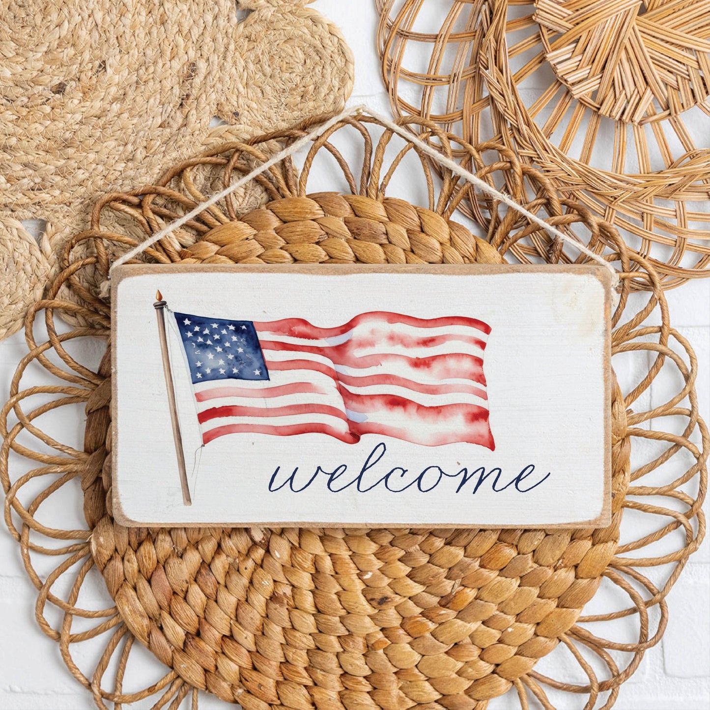 America 250th Flag Welcome Twine Sign