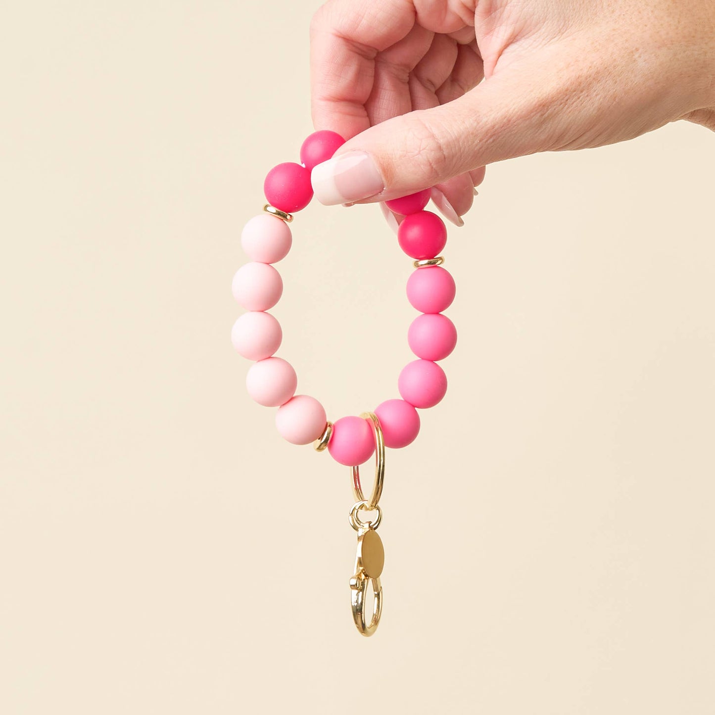 Hands-Free Silicone Bead Keychain Wristlet-Tickled Pink