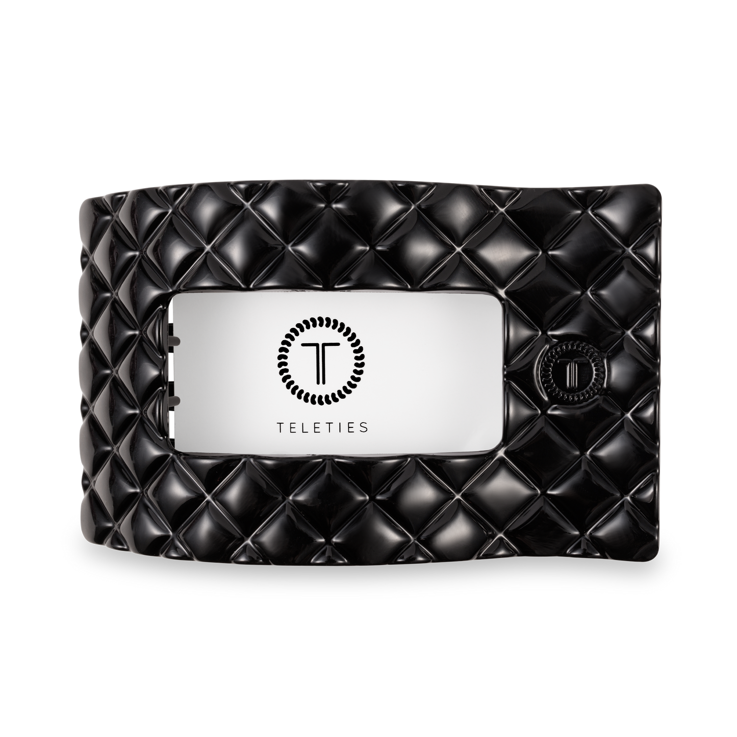 Jet Black Quilted Large Flat Rectangle Hair Clip