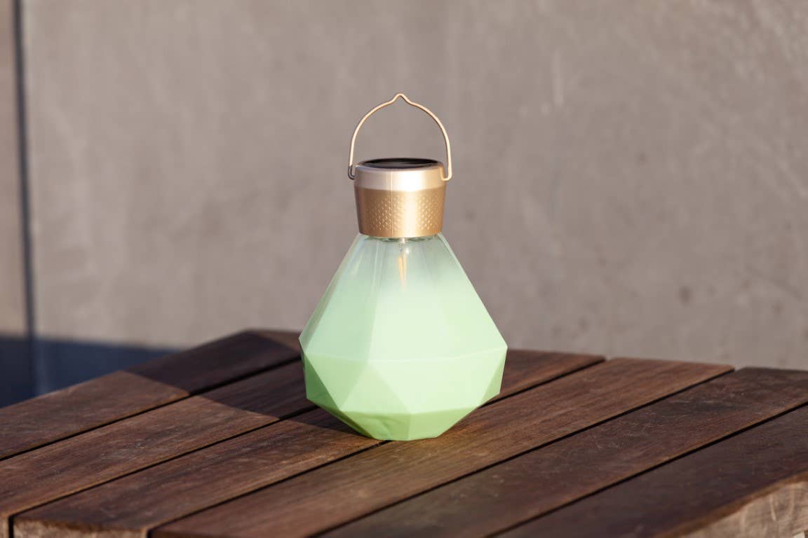 Gem Light - 6.75" Glass Outdoor Solar Lantern - Jade