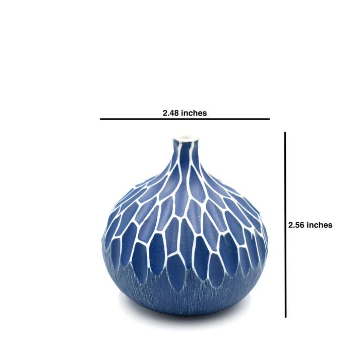 Porcelain Bud Vase Congo Tiny (Small) - Blue with White Honeycomb Pattern