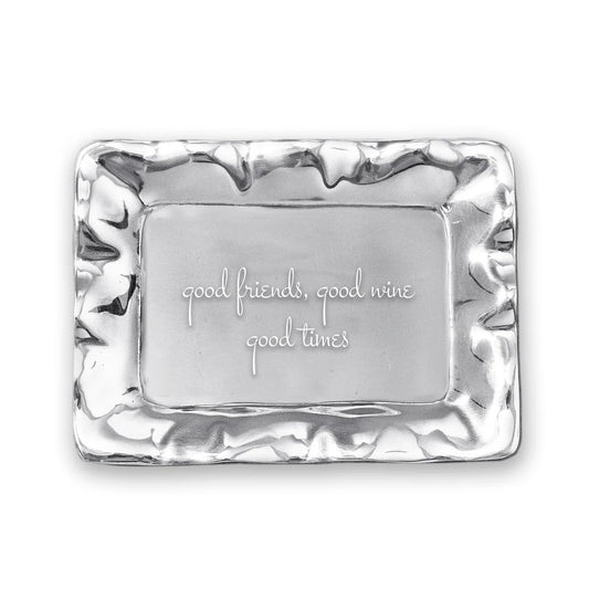 Vento Rectangular Engraved Tray - "good friends, good wine, good times"