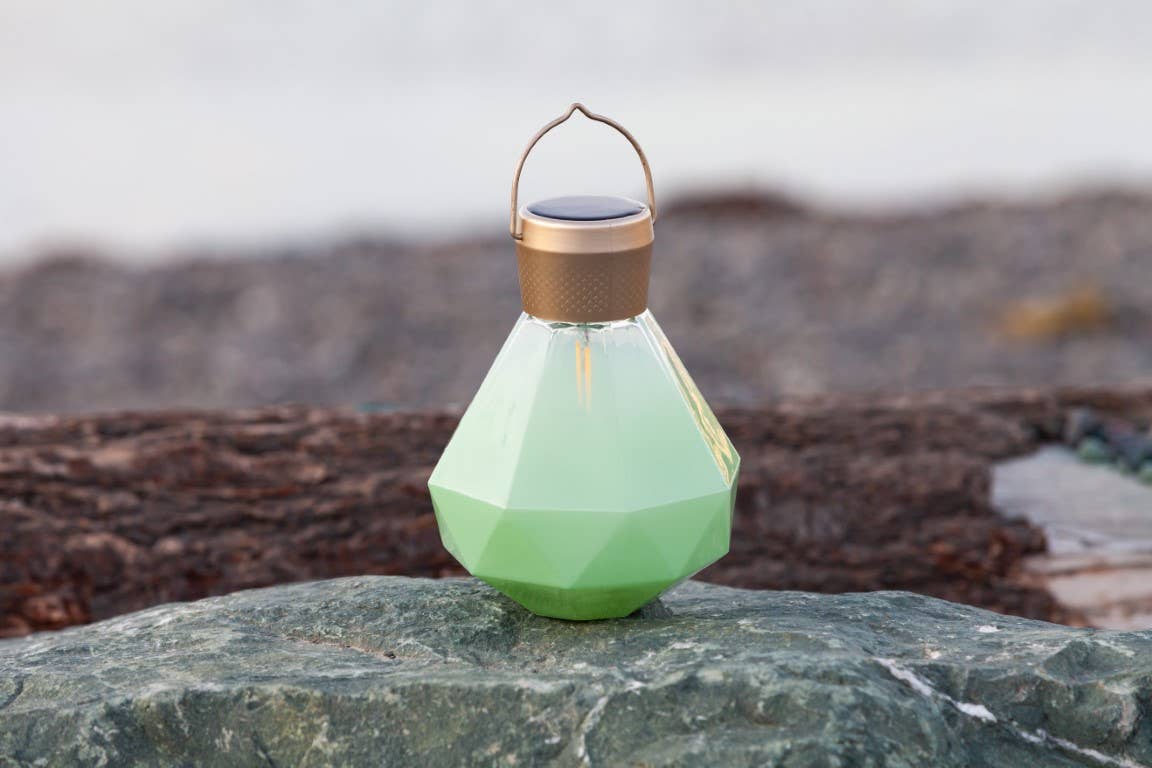 Gem Light - 6.75" Glass Outdoor Solar Lantern - Jade