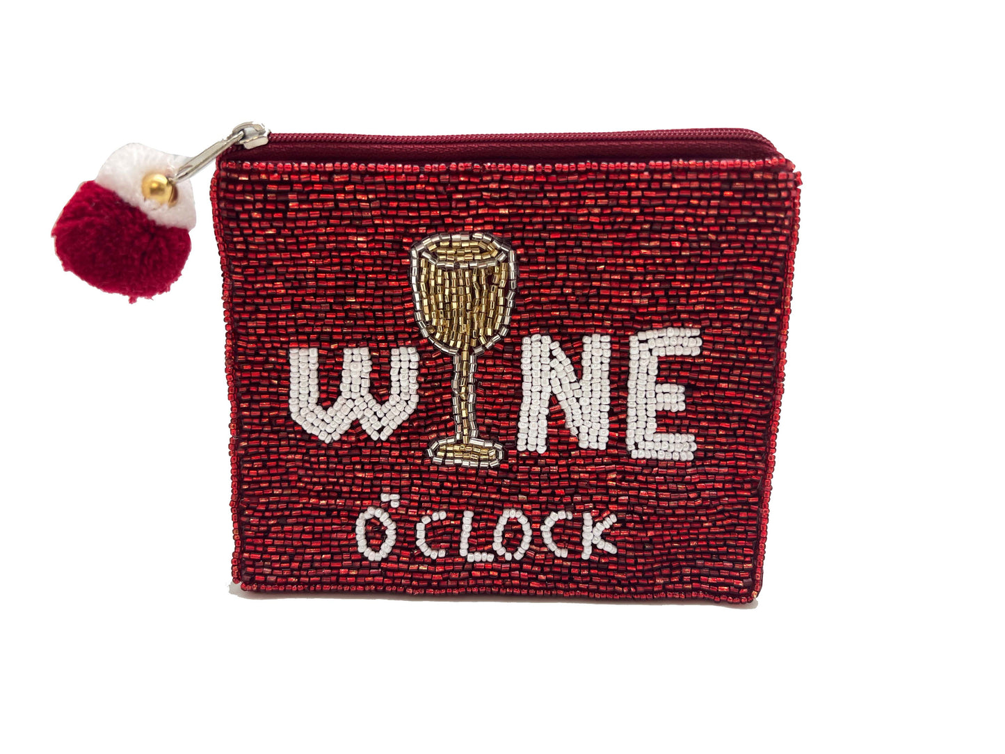 Wine O'clock Beaded Coin Pouch