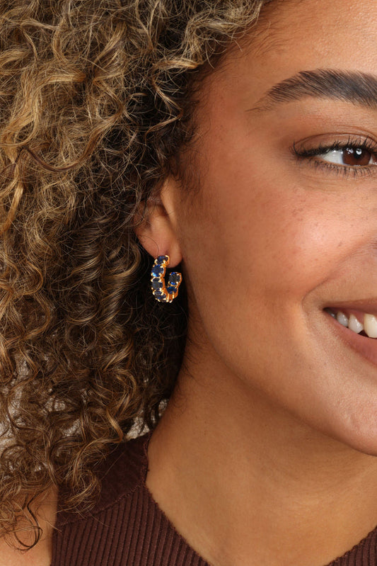 "Oh She Fancy" .75" Hoops Earrings Sapphire Gold