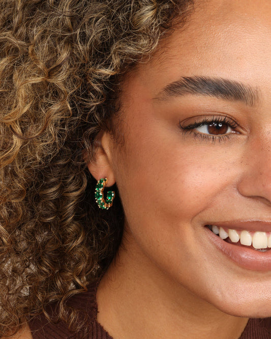 "Oh She Fancy" .75" Hoops Earrings Emerald Gold