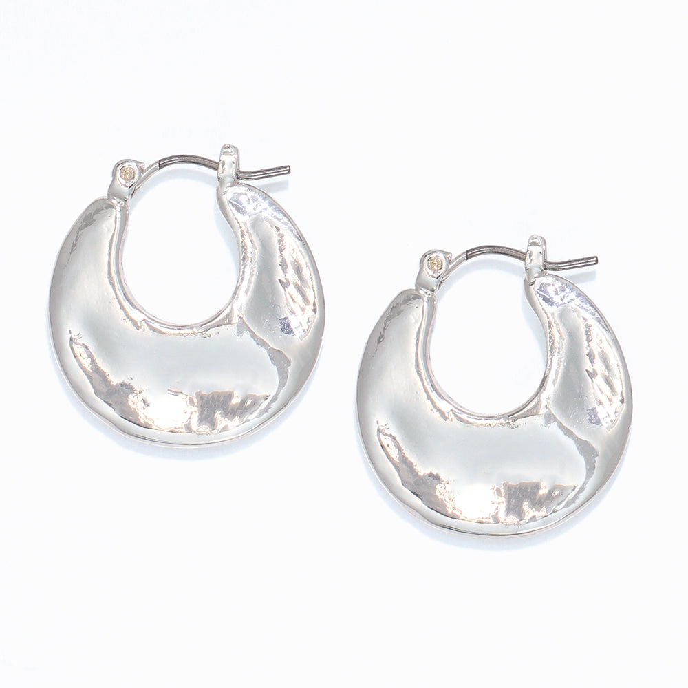 Silver Hammered Disc Hoop Earrings