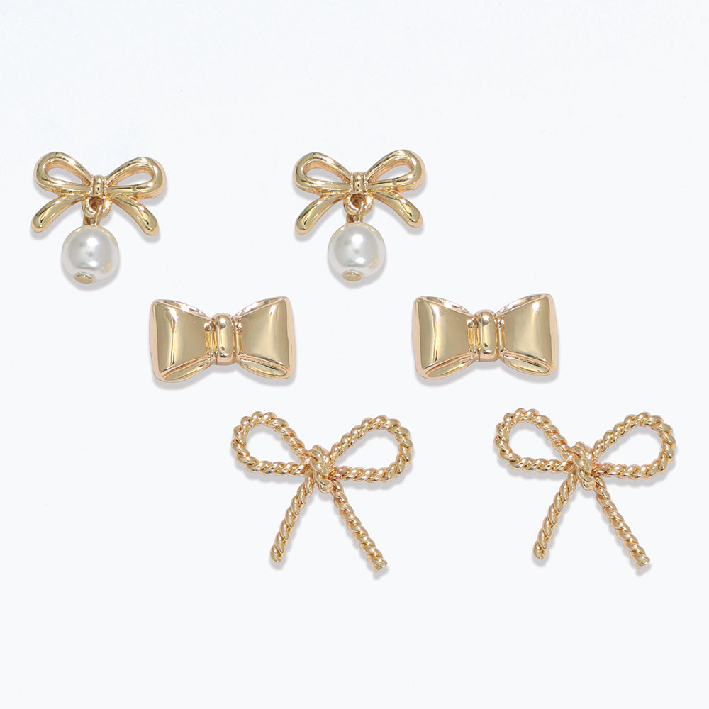 Gold Bow Trio Earrings