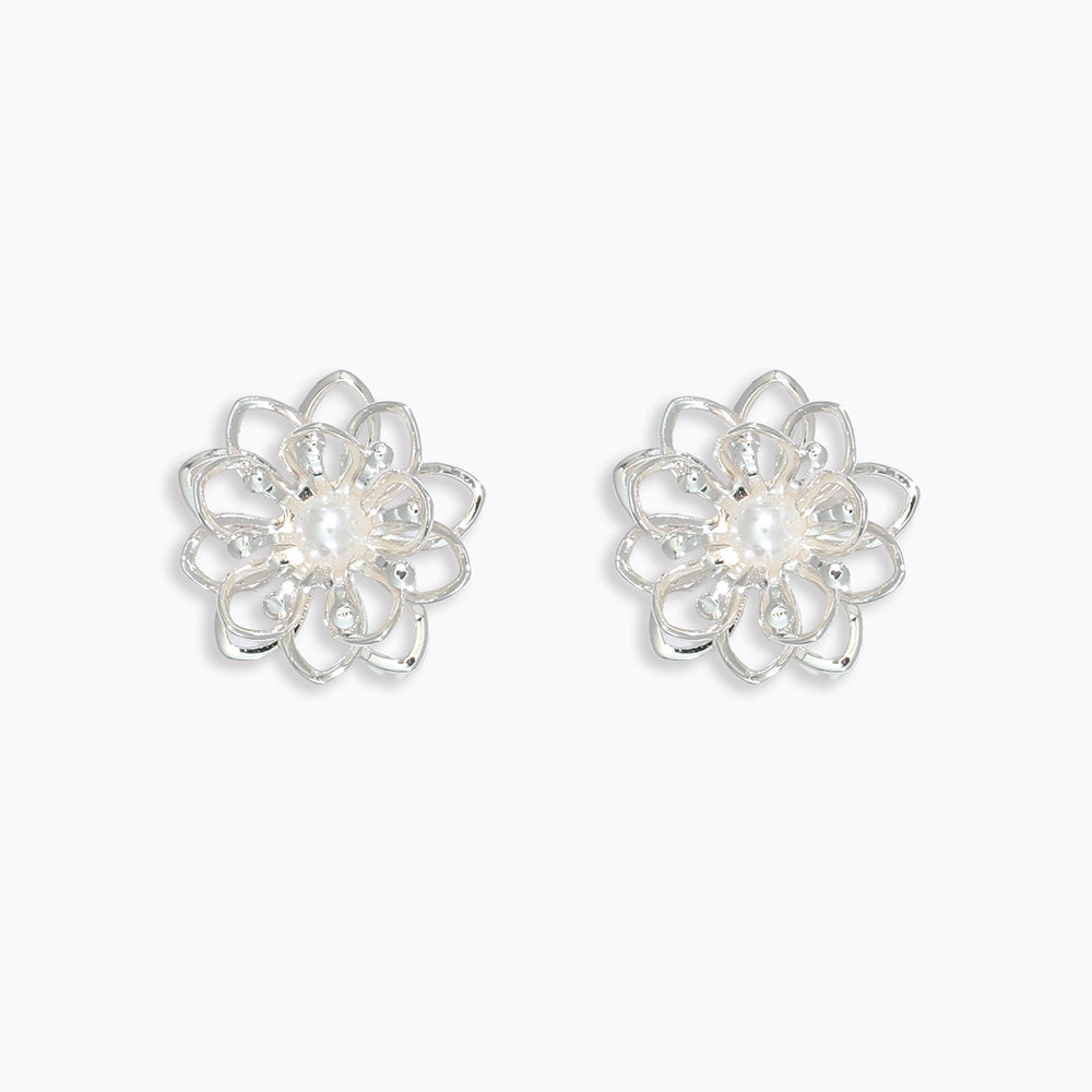 Silver Flowers with Pearls Earrings