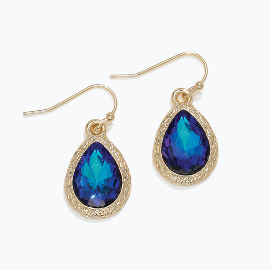 Gold Teardrops with Blue Crystals