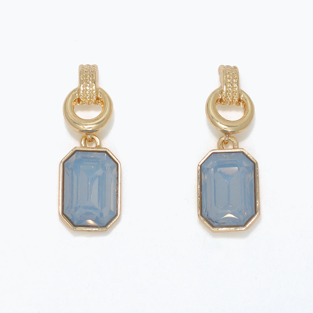 Gold with Light Blue Crystal Earrings