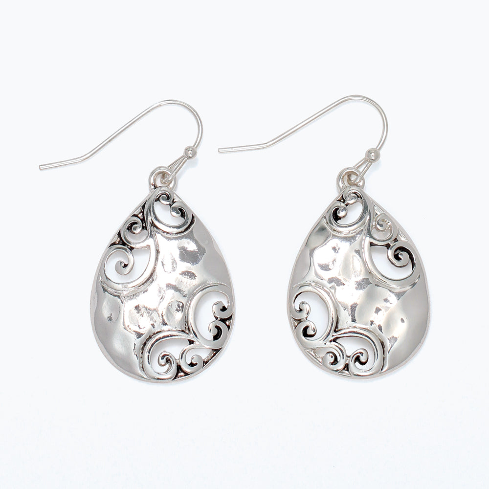 Sliver Scroll and Hammered Drop Earrings
