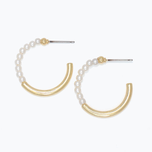 Gold Hoops with Pearls