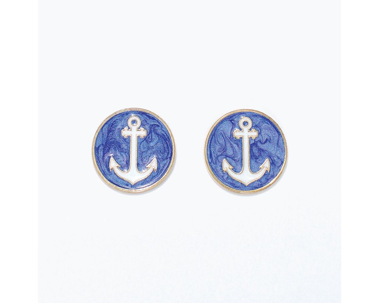 Blue + White Anchor Post Earrings