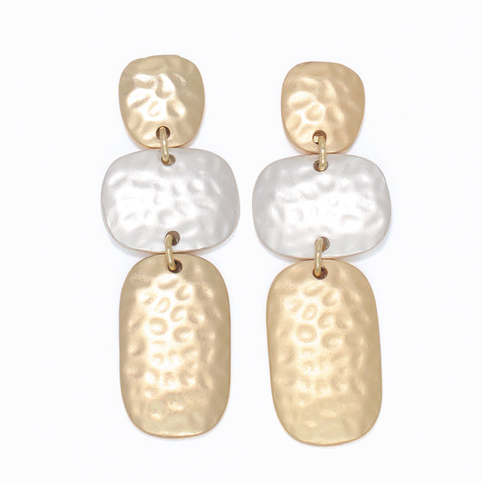 Hammered Two Tone Drop Earrings