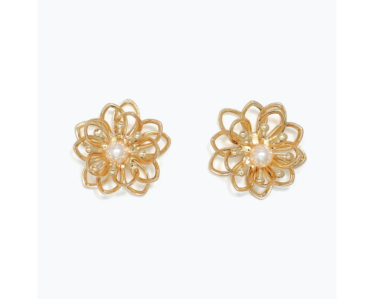 Gold Flowers with Pearls Earrings