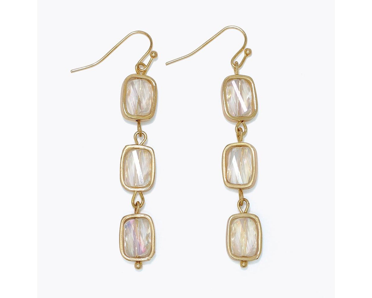 Gold 3 Tier Crystal Drops Earrings
