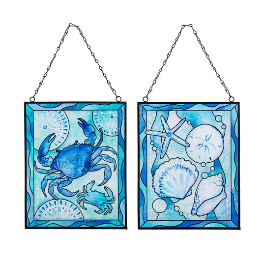 Blue Coastal Stained-Glass Wall Decor