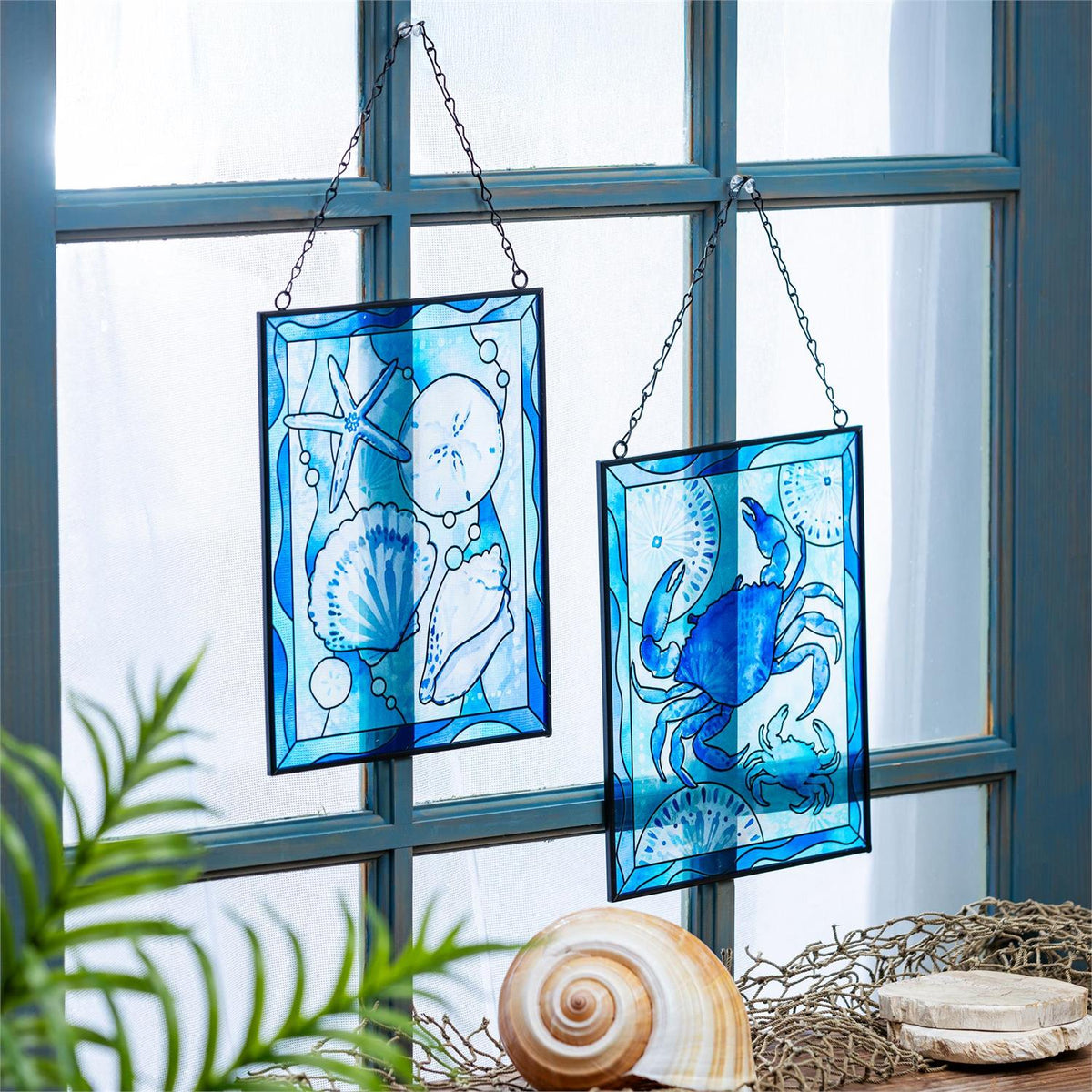 Blue Coastal Stained-Glass Wall Decor