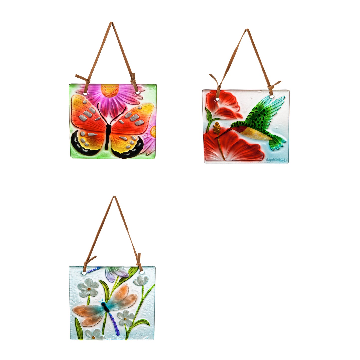 4.5" Handpainted Embossed Glass Floral Botanicals Suncatcher