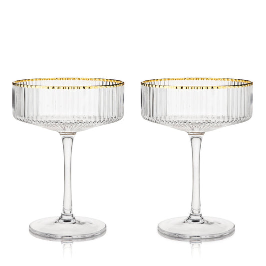 Deco Meridian Gold Rimmed Crystal Coupe Glass
