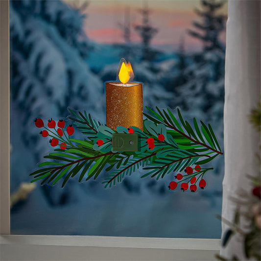 LED Holiday Poinsettia with Candle Window Decal