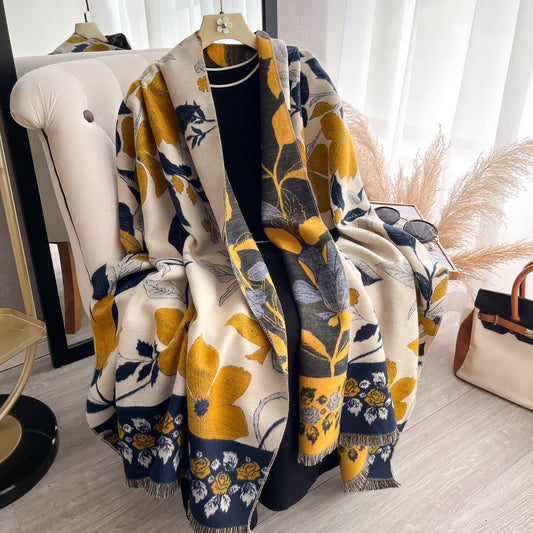 Yellow / Blue Vintage Floral Reversible Wrap