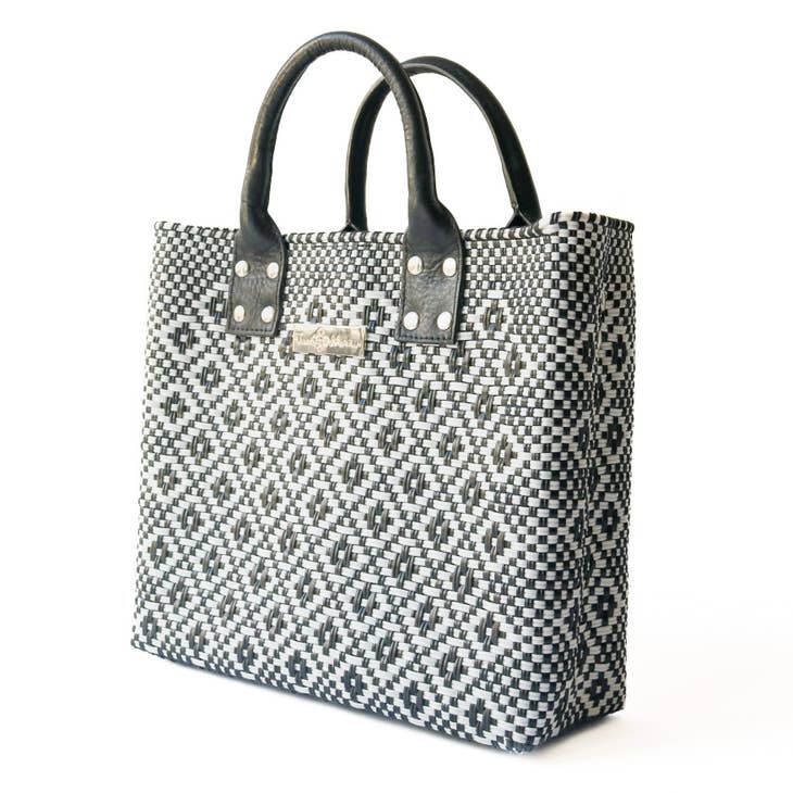 Panda Large Woven Crossbody Bag - Black Leather
